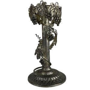 Vintage Silver Plated Grapevine Adorned Candlestick Candle Holder Display 9.5”